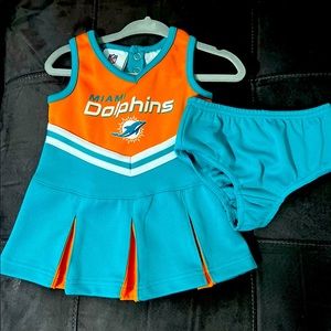 2 piece Miami Dolphin baby girl cheer uniform dress NFL Team Apparel 0/3 months